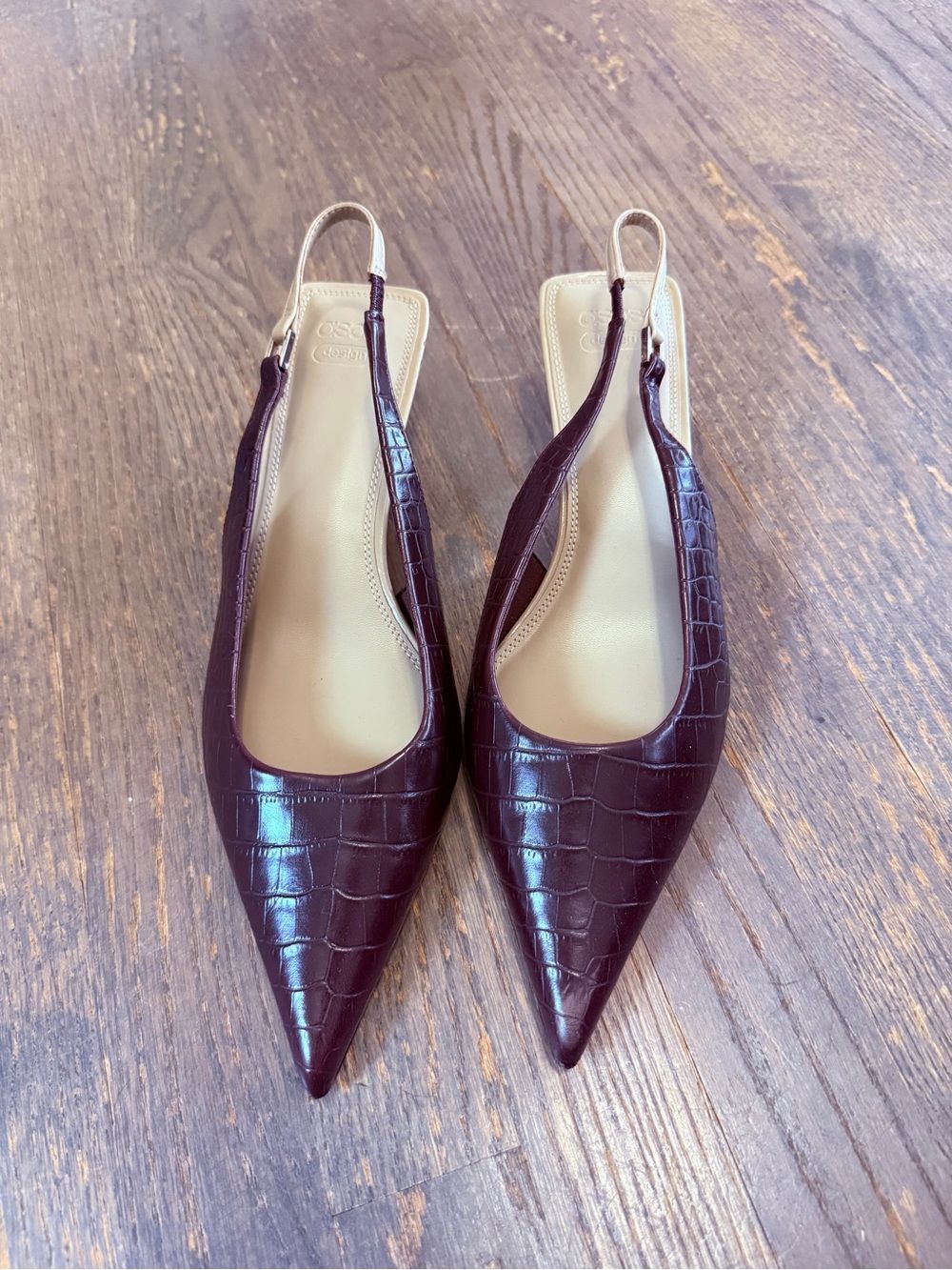 ASOS Brown Croc-Embossed Pointed Slingback kitten Heels